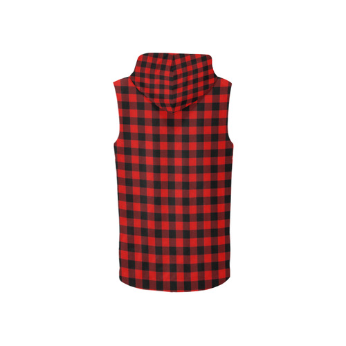 LUMBERJACK Squares Fabric - red black All Over Print Sleeveless Zip Up Hoodie for Women (Model H16)