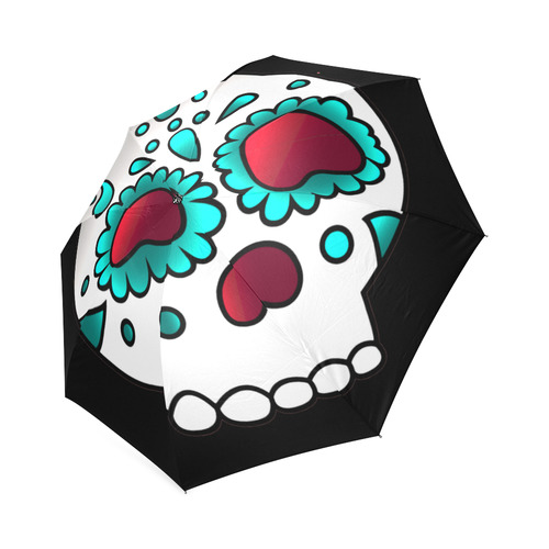 Cute Aqua Floral Sugar Skull Foldable Umbrella (Model U01)