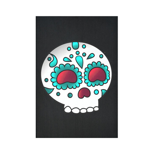 Cute Aqua Floral Sugar Skull Cotton Linen Wall Tapestry 60"x 90"