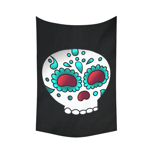 Cute Aqua Floral Sugar Skull Cotton Linen Wall Tapestry 60"x 90"