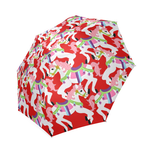 cartoon carousel ponies on red Foldable Umbrella (Model U01)