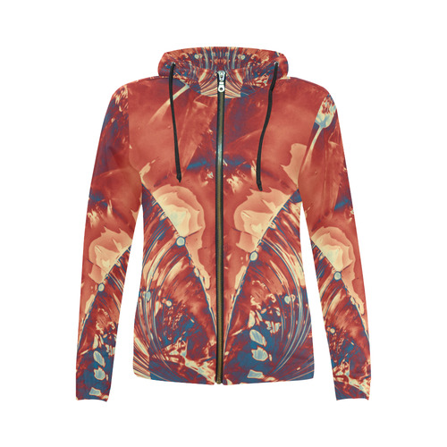 Abstract Fractal Painting - dark red blue beige All Over Print Full Zip Hoodie for Women (Model H14)