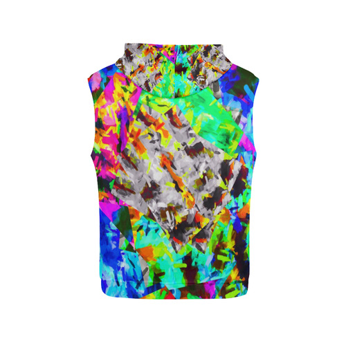 camouflage psychedelic splash painting abstract in blue green orange pink brown All Over Print Sleeveless Hoodie for Men (Model H15)