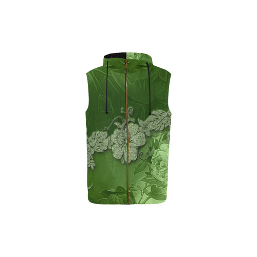 Wonderful green floral design All Over Print Sleeveless Zip Up Hoodie for Kid (Model H16)