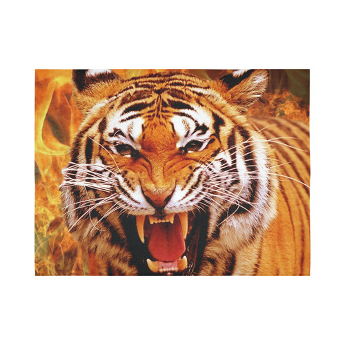 Tiger and Flame Cotton Linen Wall Tapestry 80"x 60"