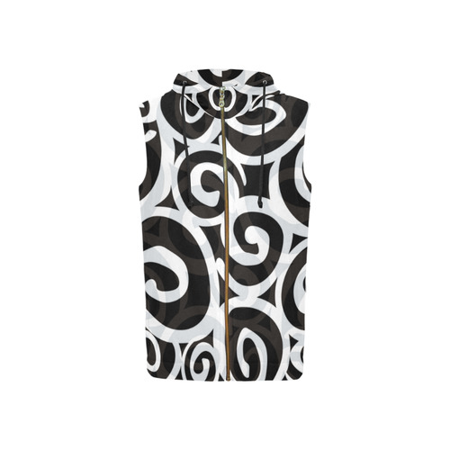 Black White Grey SPIRALS pattern ART All Over Print Sleeveless Zip Up Hoodie for Women (Model H16)