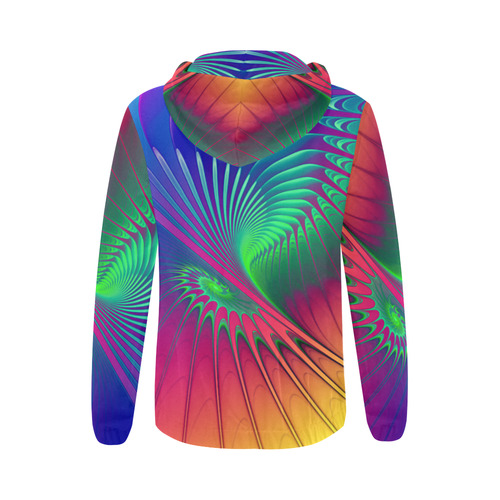 PSYCHEDELIC FRACTAL SPIRAL - Neon Colored All Over Print Full Zip Hoodie for Women (Model H14)
