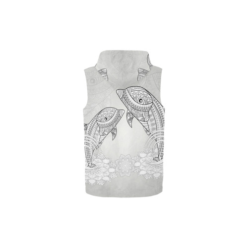 Funny dolphin, mandala design All Over Print Sleeveless Zip Up Hoodie for Kid (Model H16)