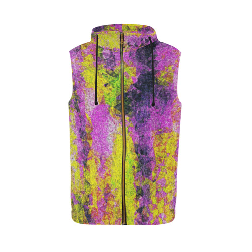 vintage psychedelic painting texture abstract in pink and yellow with noise and grain All Over Print Sleeveless Zip Up Hoodie for Men (Model H16)