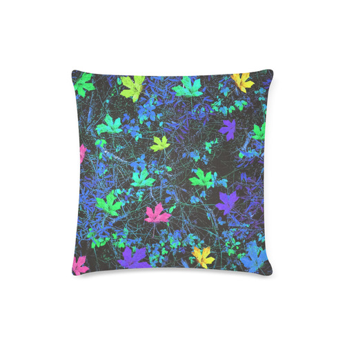 maple leaf in pink green purple blue yellow with blue creepers plants background Custom Zippered Pillow Case 16"x16"(Twin Sides)