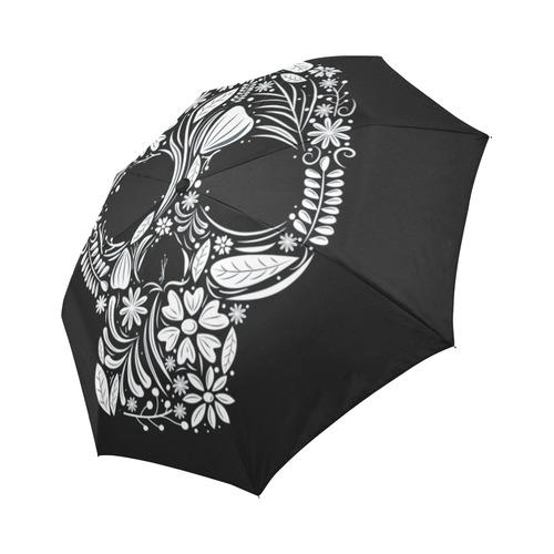 White Floral Dia de los Muertos Skull Auto-Foldable Umbrella (Model U04)