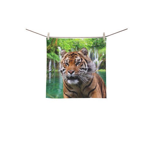 Tiger  and Waterfall Square Towel 13“x13”