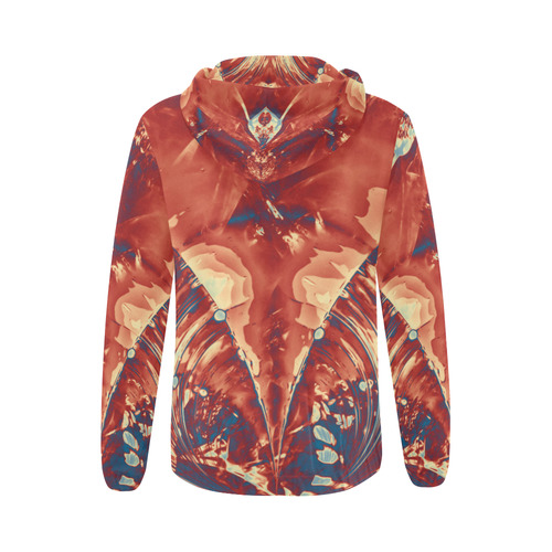 Abstract Fractal Painting - dark red blue beige All Over Print Full Zip Hoodie for Women (Model H14)