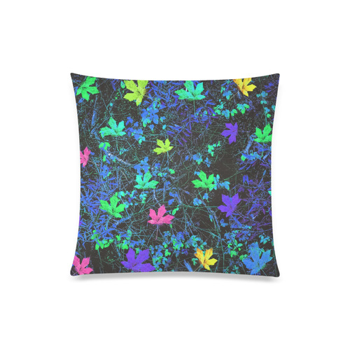 maple leaf in pink green purple blue yellow with blue creepers plants background Custom Zippered Pillow Case 20"x20"(One Side)