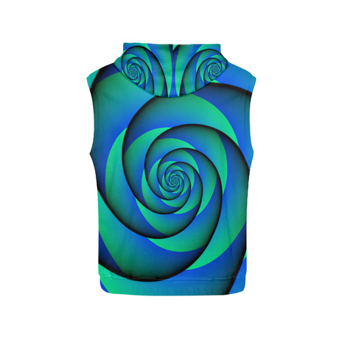 POWER SPIRAL - WAVES blue green All Over Print Sleeveless Hoodie for Women (Model H15)