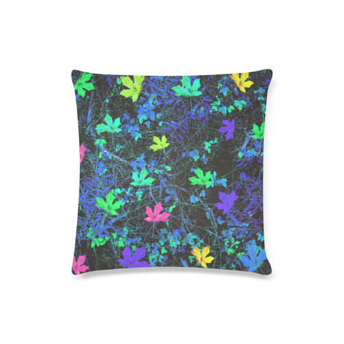 maple leaf in pink green purple blue yellow with blue creepers plants background Custom Zippered Pillow Case 16"x16"(Twin Sides)