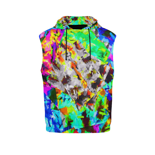 camouflage psychedelic splash painting abstract in blue green orange pink brown All Over Print Sleeveless Hoodie for Men (Model H15)