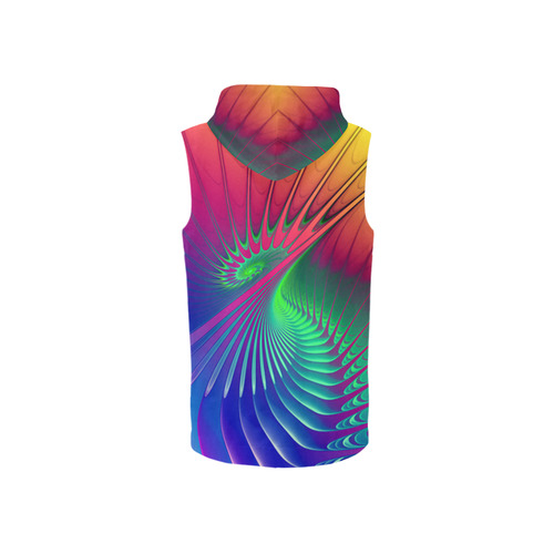 PSYCHEDELIC FRACTAL SPIRAL - Neon Colored All Over Print Sleeveless Zip Up Hoodie for Women (Model H16)
