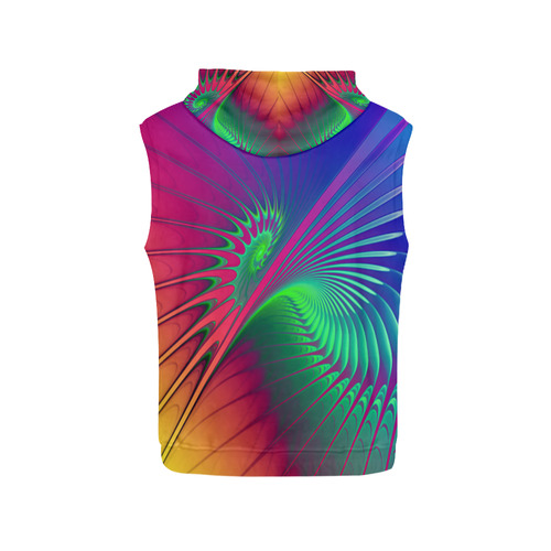 PSYCHEDELIC FRACTAL SPIRAL - Neon Colored All Over Print Sleeveless Hoodie for Women (Model H15)