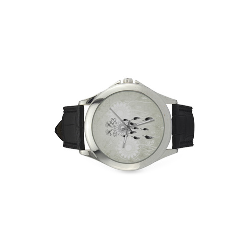 Dreamcatcher in black and white Women's Classic Leather Strap Watch(Model 203)