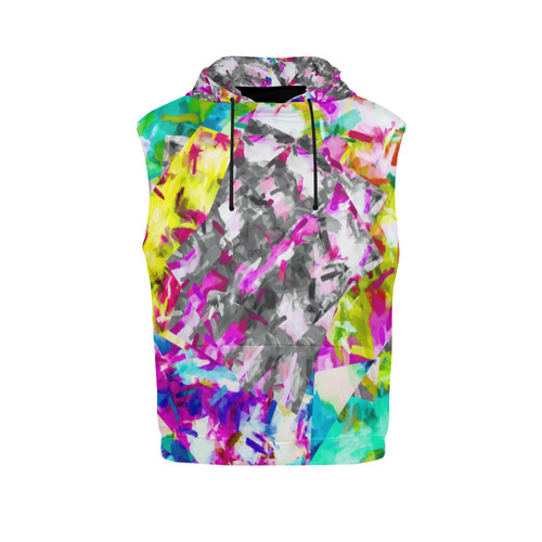 camouflage psychedelic splash painting abstract in pink blue yellow green purple All Over Print Sleeveless Hoodie for Men (Model H15)