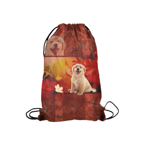 Sweet golden retriever Small Drawstring Bag Model 1604 (Twin Sides) 11"(W) * 17.7"(H)