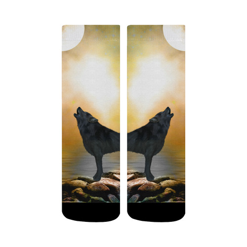 Lonely wolf in the night Crew Socks