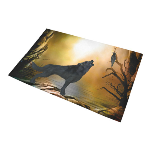 Lonely wolf in the night Bath Rug 20''x 32''