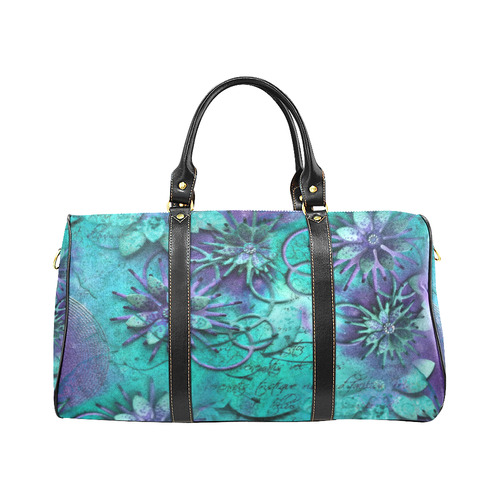 Flowers On Purple N Teal New Waterproof Travel Bag/Large (Model 1639)