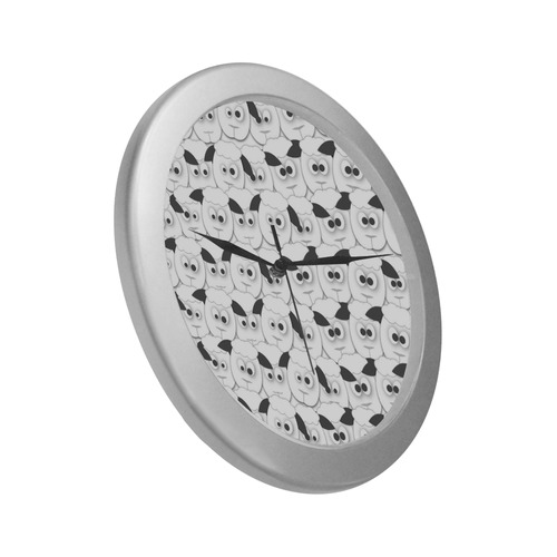 Crazy Herd of Sheep Silver Color Wall Clock
