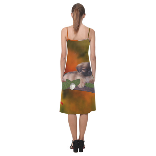 Cute lttle pekinese, dog Alcestis Slip Dress (Model D05)