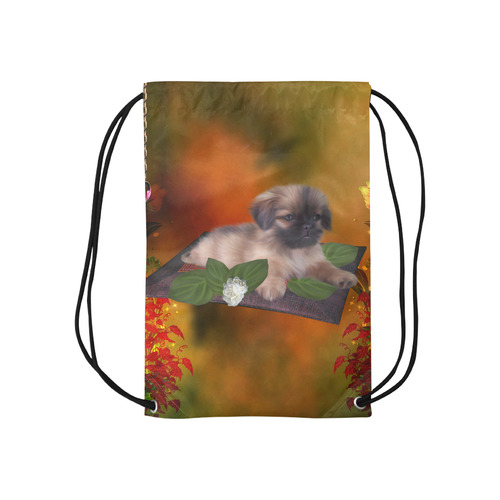 Cute lttle pekinese, dog Small Drawstring Bag Model 1604 (Twin Sides) 11"(W) * 17.7"(H)