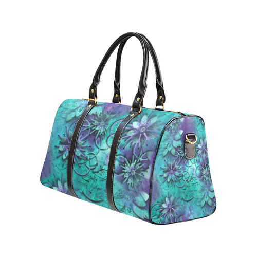 Flowers On Purple N Teal New Waterproof Travel Bag/Large (Model 1639)