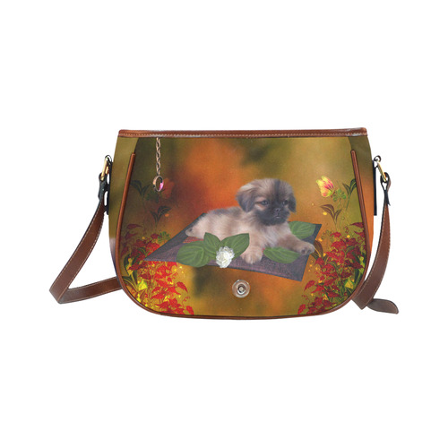 Cute lttle pekinese, dog Saddle Bag/Small (Model 1649) Full Customization