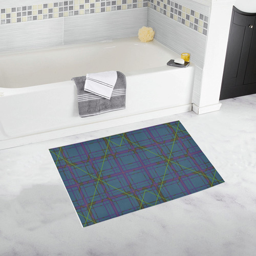 Neon plaid 80's style design Bath Rug 20''x 32''