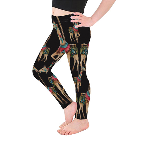 prancing carousel giraffes. black kids  leggings Kid's Ankle Length Leggings (Model L06)