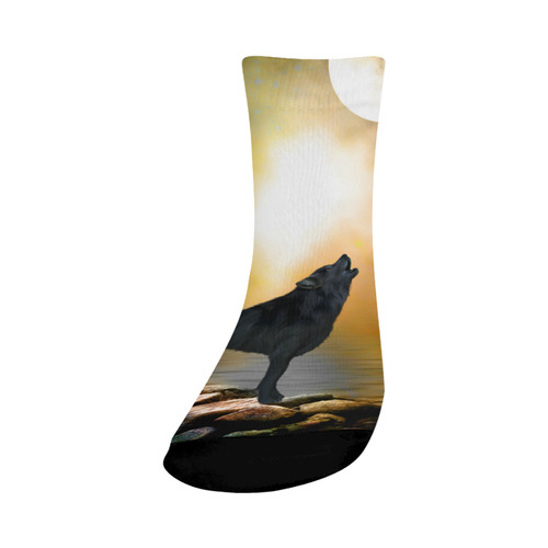 Lonely wolf in the night Crew Socks