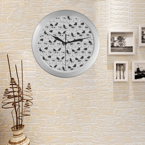 Crazy Herd of Sheep Silver Color Wall Clock