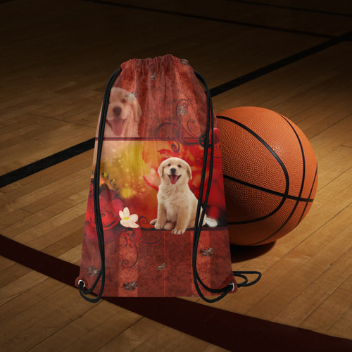 Sweet golden retriever Small Drawstring Bag Model 1604 (Twin Sides) 11"(W) * 17.7"(H)