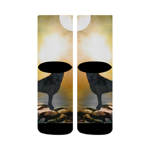 Lonely wolf in the night Crew Socks