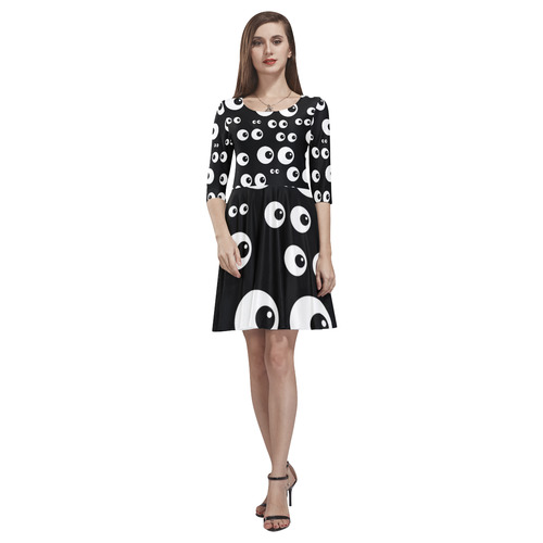 Black And White Eyes Tethys Half-Sleeve Skater Dress(Model D20)