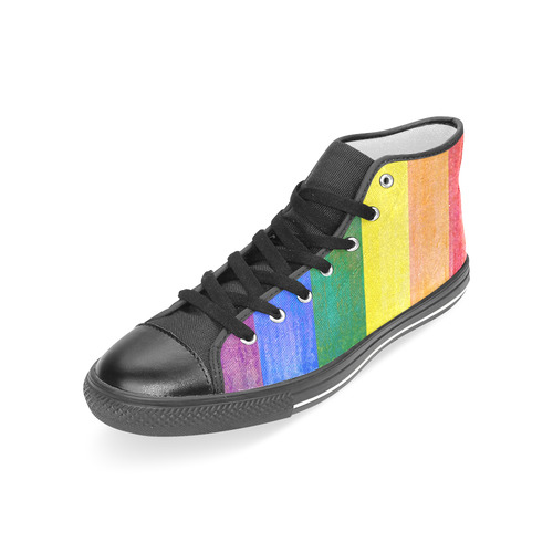 Rainbow Flag Colored Stripes Grunge Women's Classic High Top Canvas Shoes (Model 017)