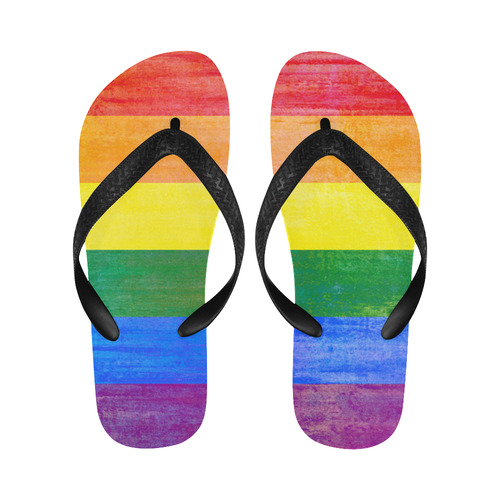 Rainbow Flag Colored Stripes Grunge Flip Flops for Men/Women (Model 040)