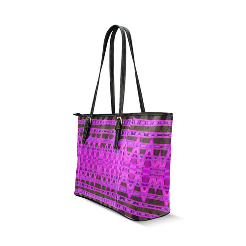 Bright Pink Black Abstract Pattern Leather Tote Bag/Small (Model 1640)