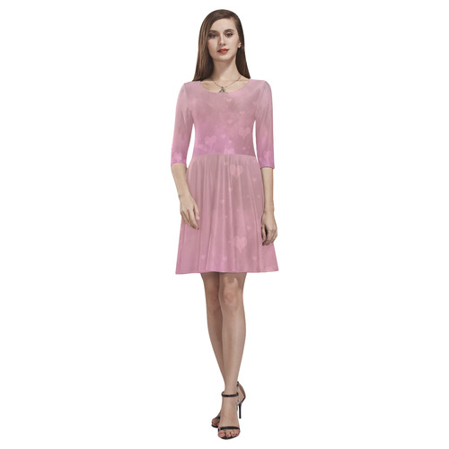 Romantic Hearts In Pink Tethys Half-Sleeve Skater Dress(Model D20)