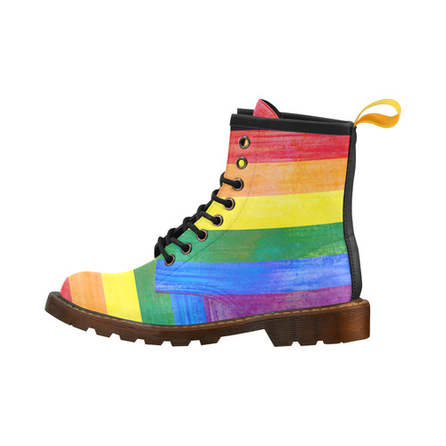 Rainbow Flag Colored Stripes Grunge High Grade PU Leather Martin Boots For Men Model 402H