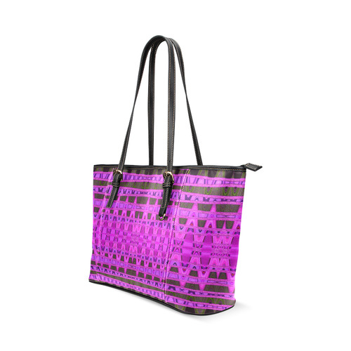 Bright Pink Black Abstract Pattern Leather Tote Bag/Small (Model 1640)