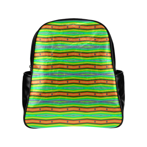 Bright Green Orange Stripes Pattern Abstract Multi-Pockets Backpack (Model 1636)