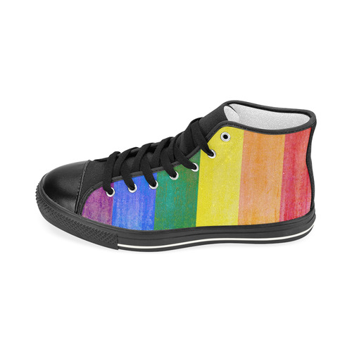 Rainbow Flag Colored Stripes Grunge Women's Classic High Top Canvas Shoes (Model 017)