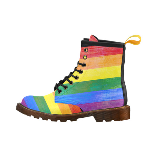 Rainbow Flag Colored Stripes Grunge High Grade PU Leather Martin Boots For Women Model 402H